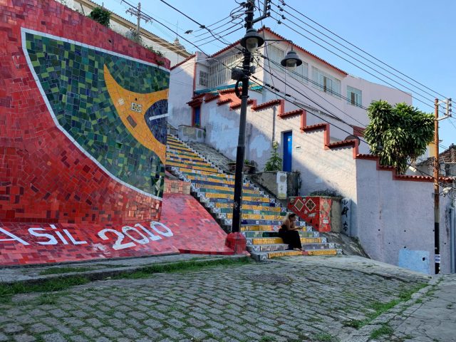 Brazilian flag tiles at the Selaron Steps in Rio