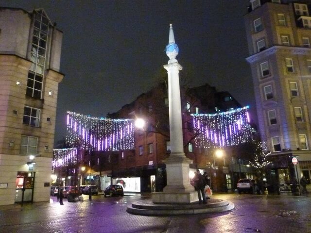 Christmas lights at Seven Dials in London