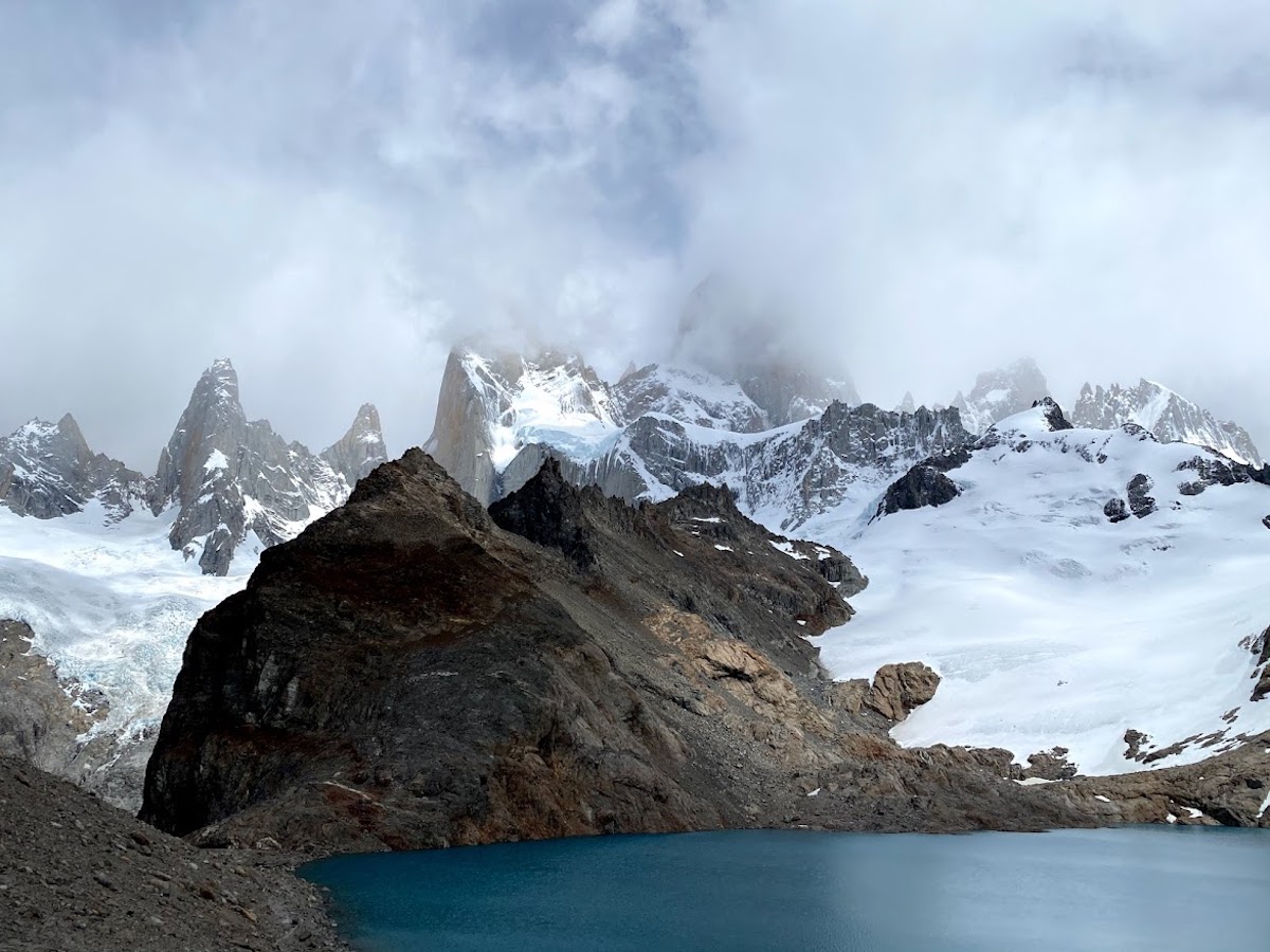 Low clouds over the Patagonia mountains from Cerro Fitz Roy in El Chaltén, Argentina