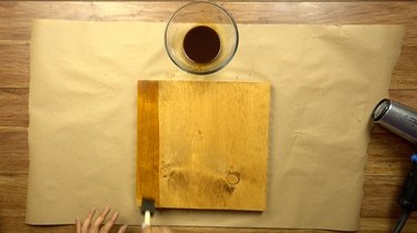 Applying second coat of DIY easy coffee wood stain.