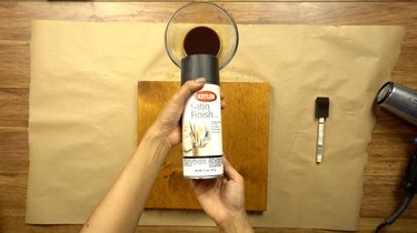 Acrylic spray for instant coffee wood stain.