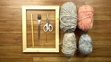 Materials for DIY simple woven wall hanging.