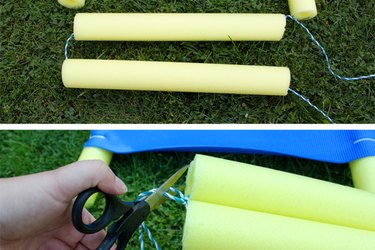 Tie the two pieces of pool noodle with plastic rope.