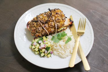 Pineapple plank chicken with rice & pineapple salsa