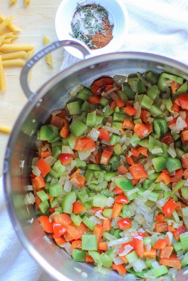 saucepan with sauteed vegetables