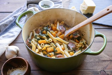 Finished pot of butternut squash and sausage pasta
