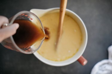 Pour the brewed espresso water in with the batter.
