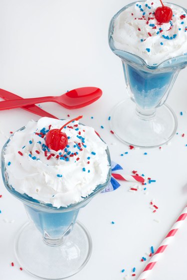Red, white and blue ice cream floats
